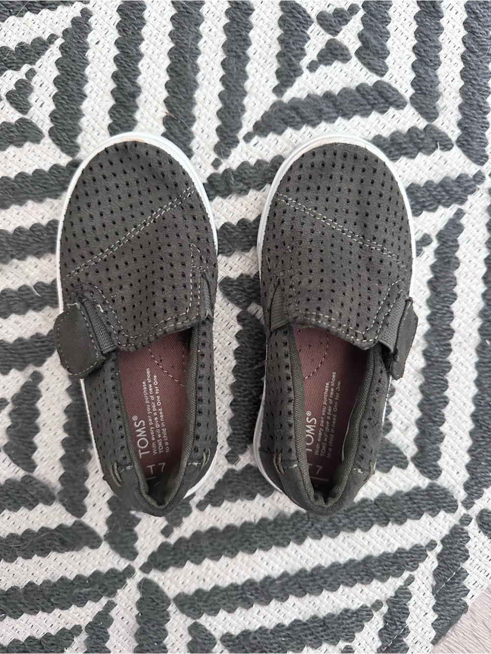 TOMS Kids Perforated Slip-On Moccasins in Charcoal